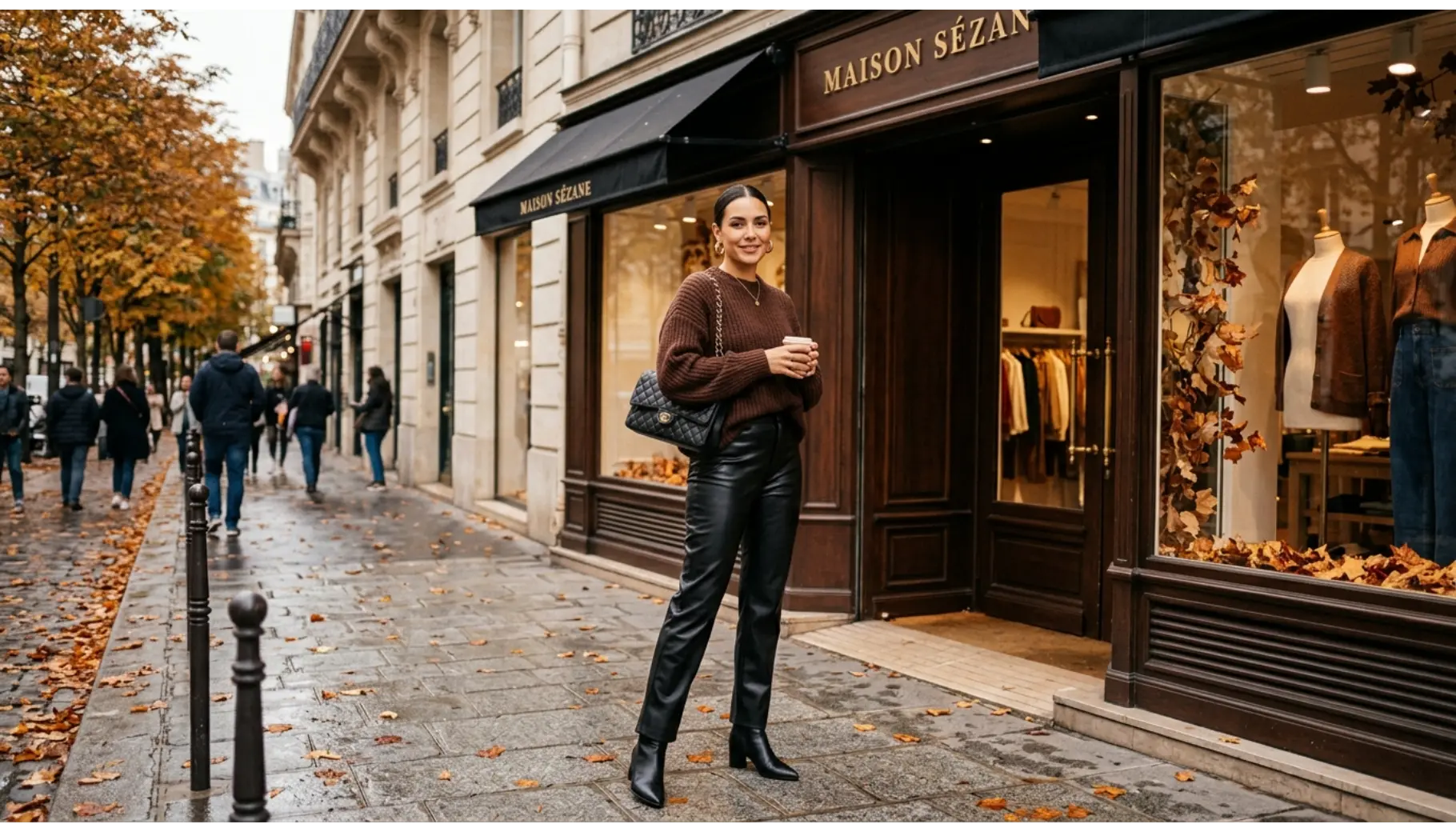 Chocolate Brown Sweater with Leather Pants