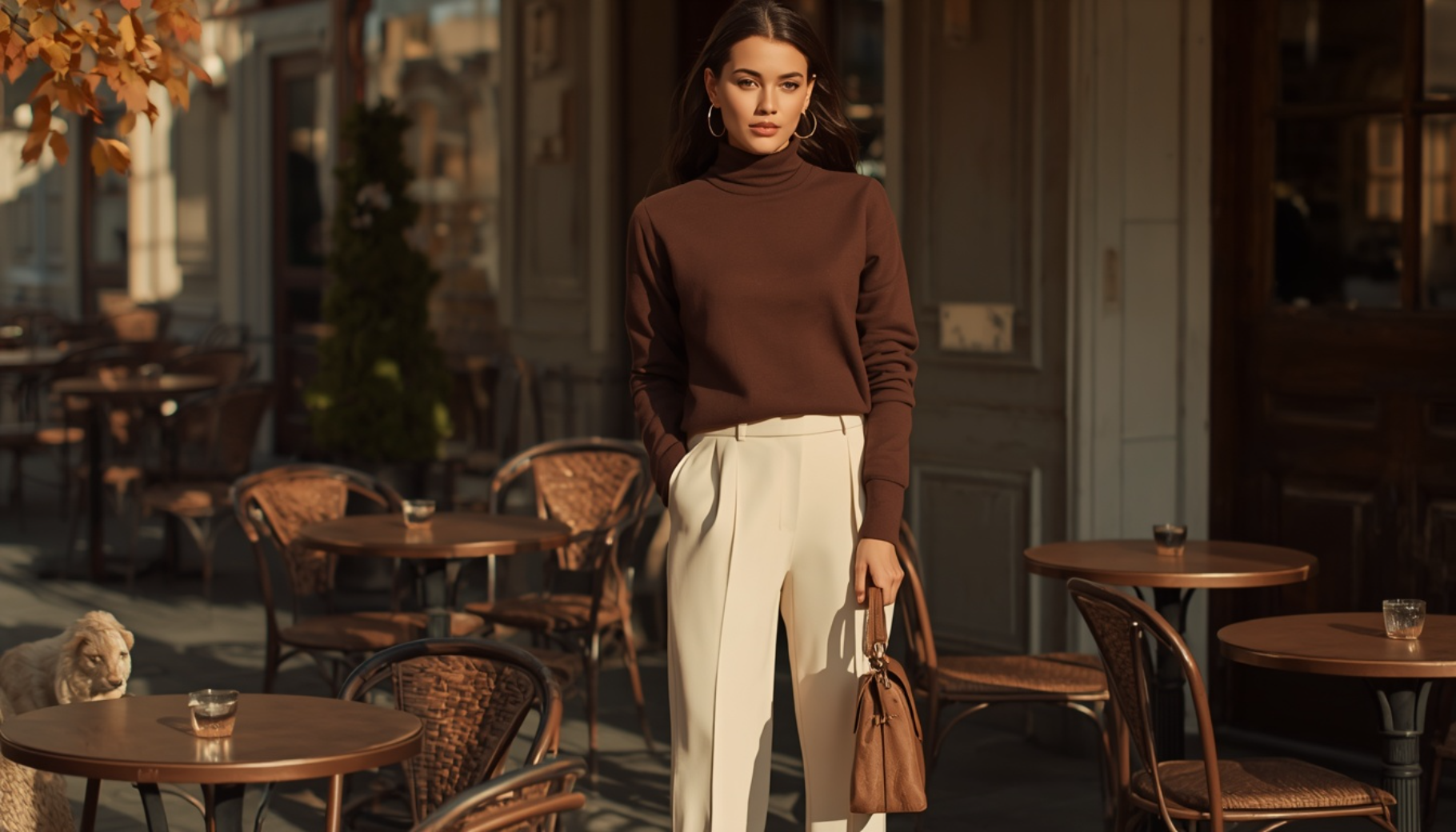 Chocolate Brown Sweatshirt with Cream Trousers