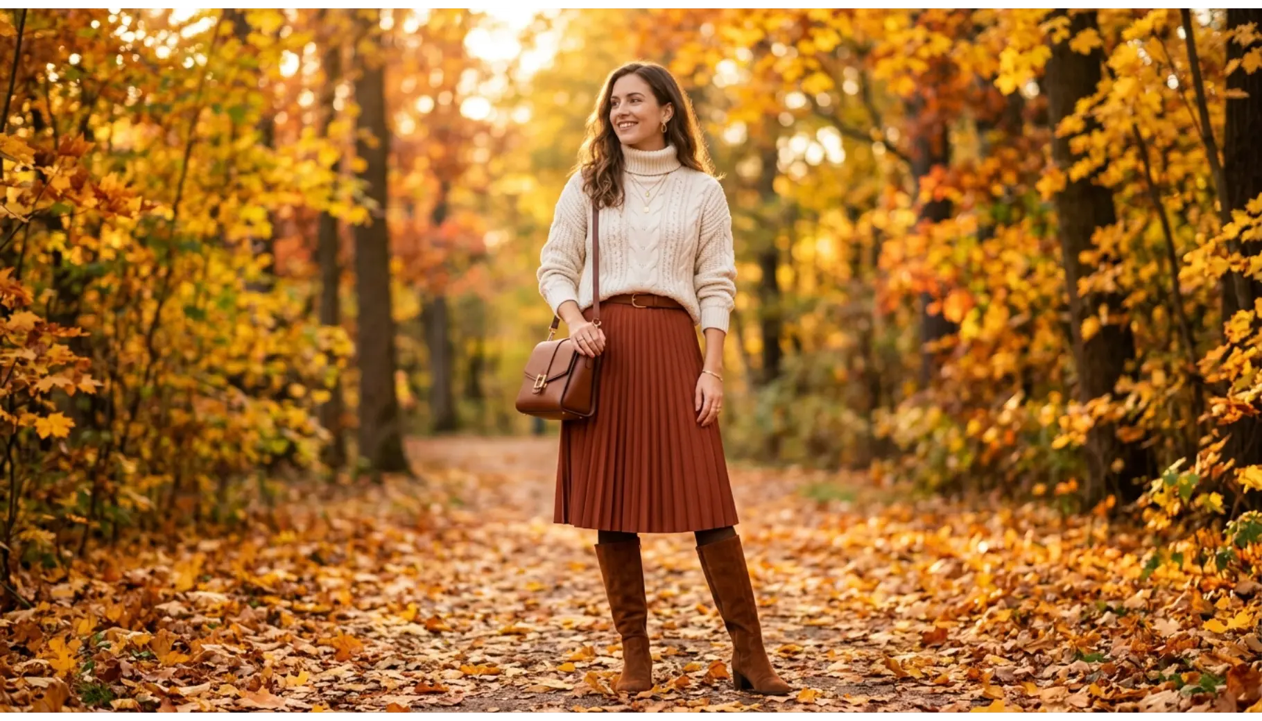 Cozy Turtleneck with Pleated Midi Skirt