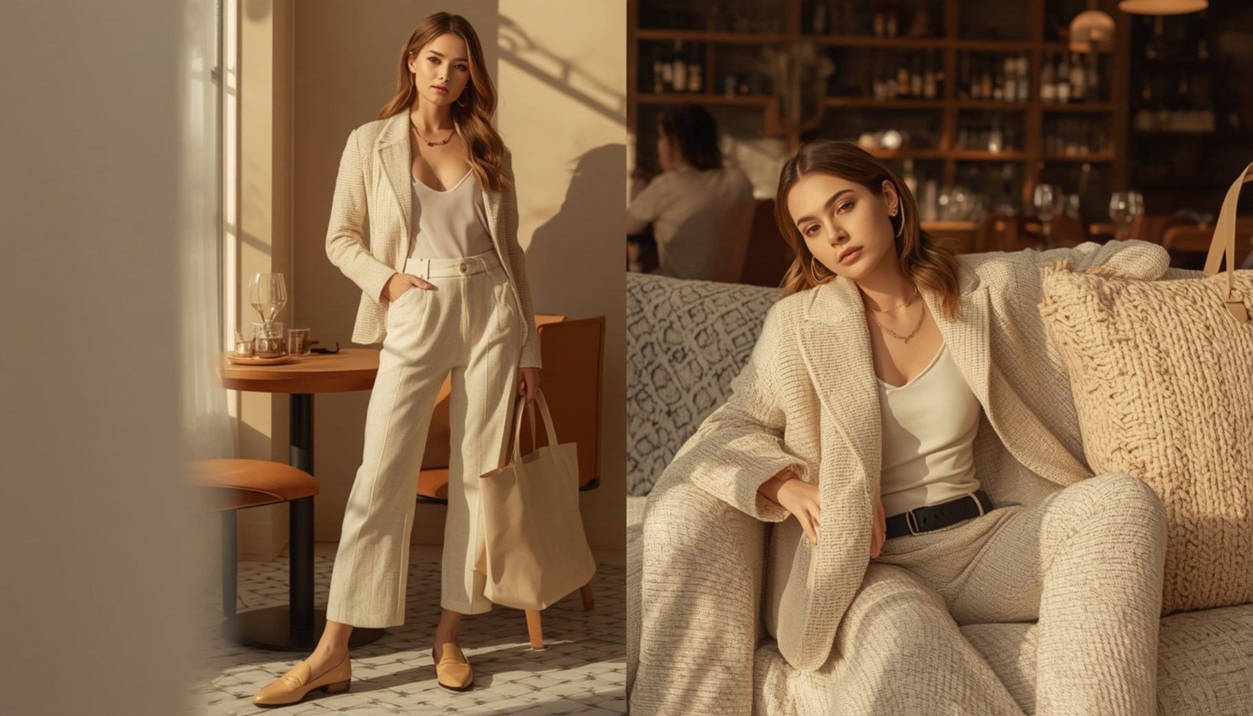Cream Knit Suit Set
