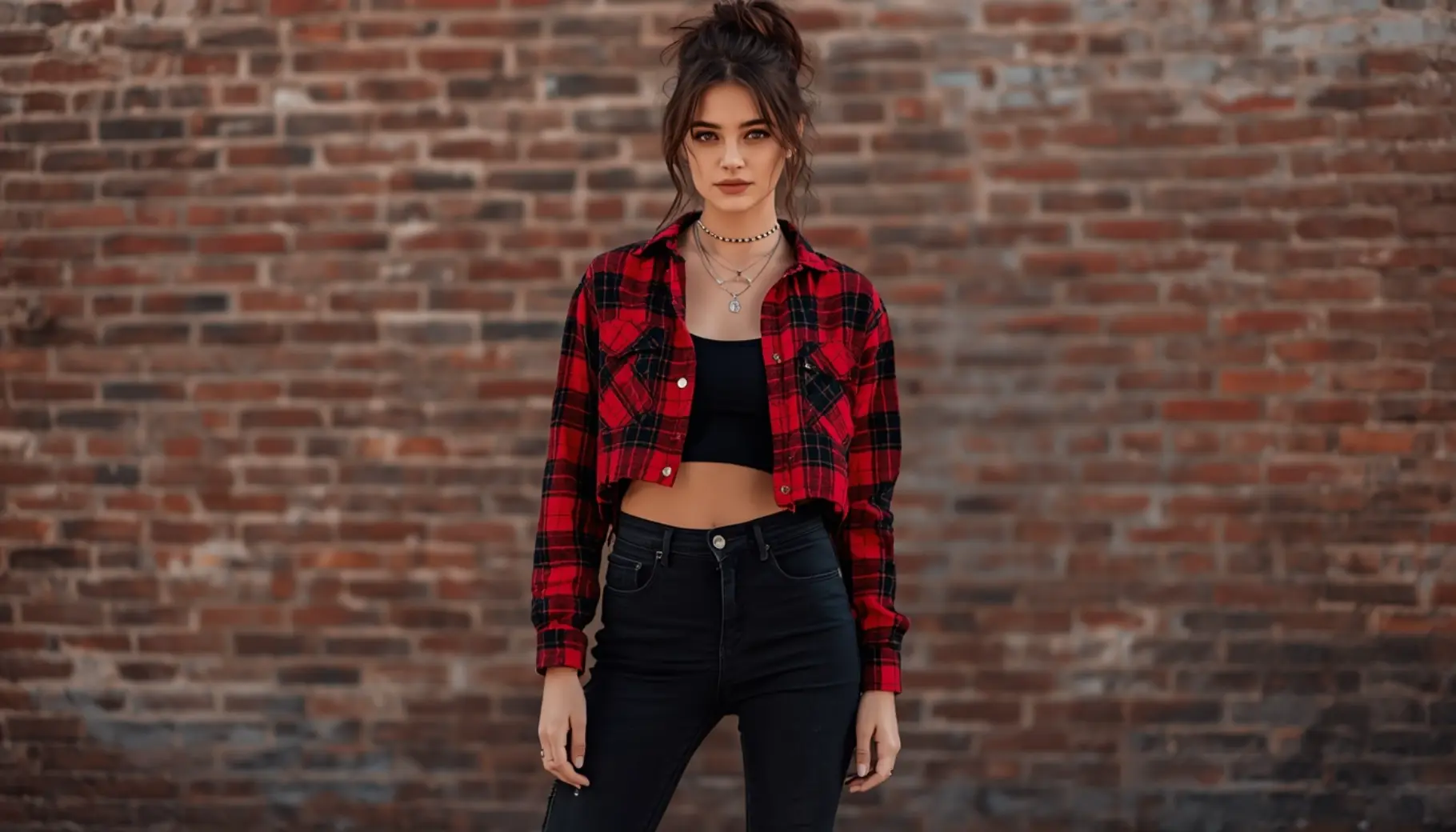 Cropped Flannel Shirt with Raw Edges