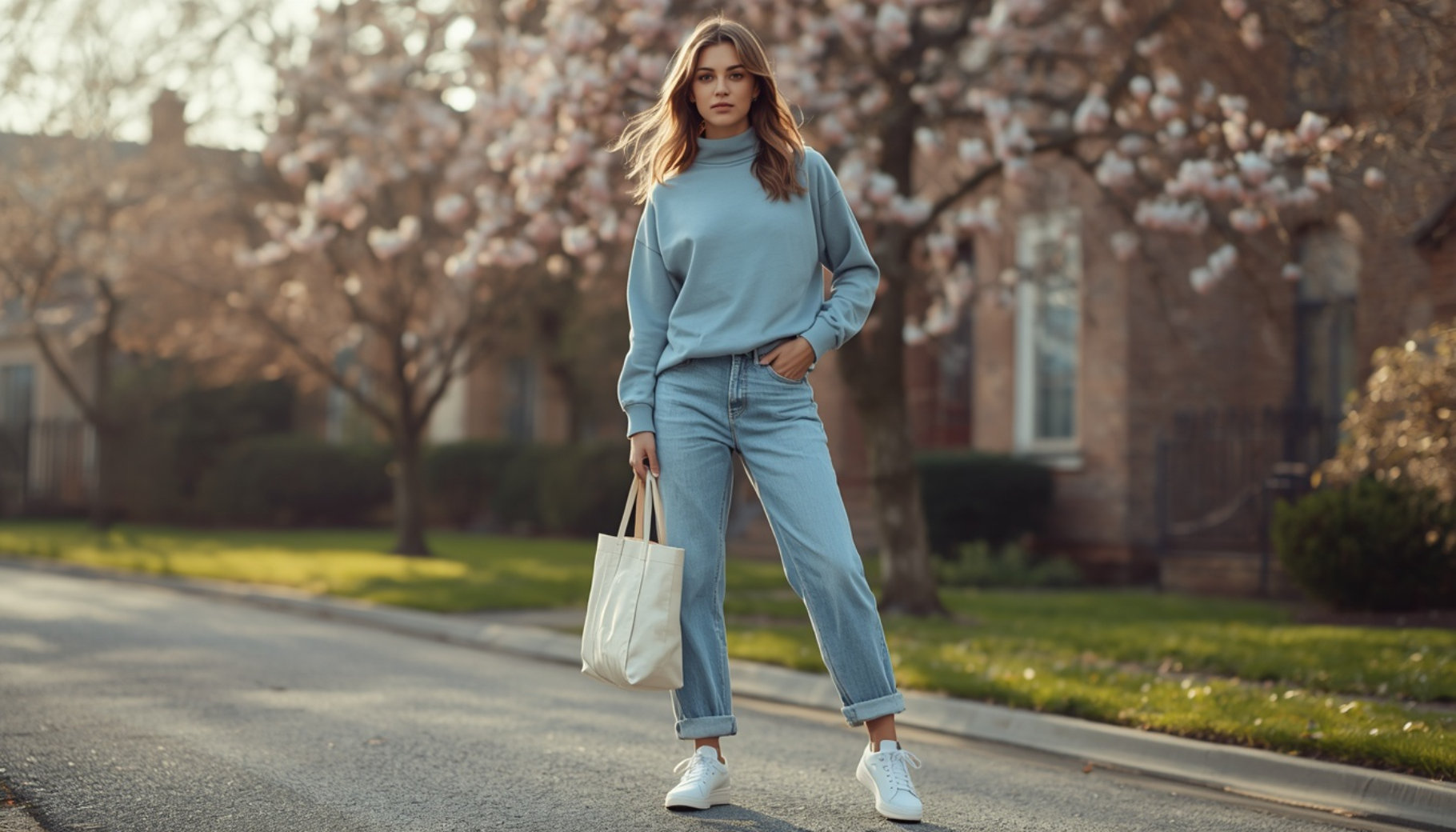 Dusty Blue Sweatshirt with Light Denim