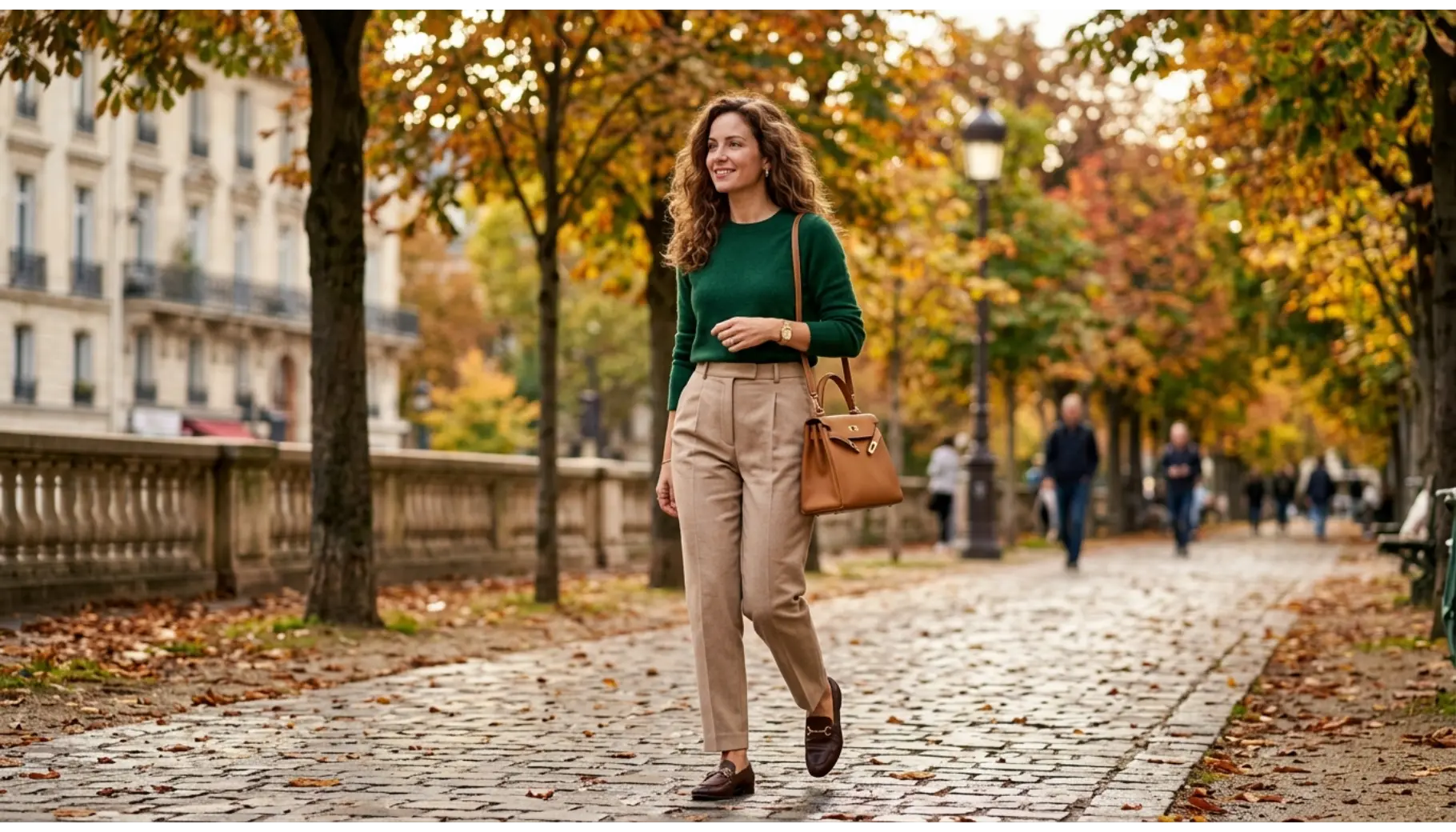 Forest Green Sweater with Beige Tailored Pants