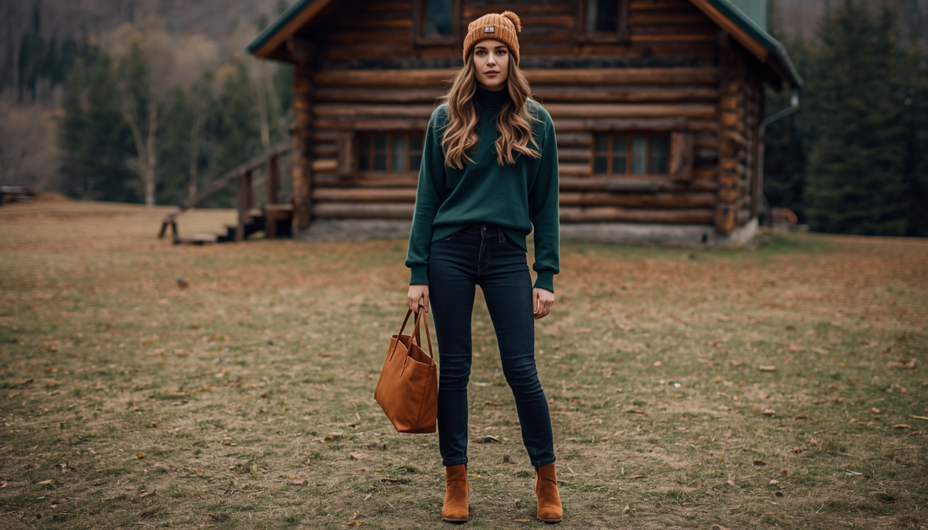 Forest Green Sweatshirt with Dark Wash Denim