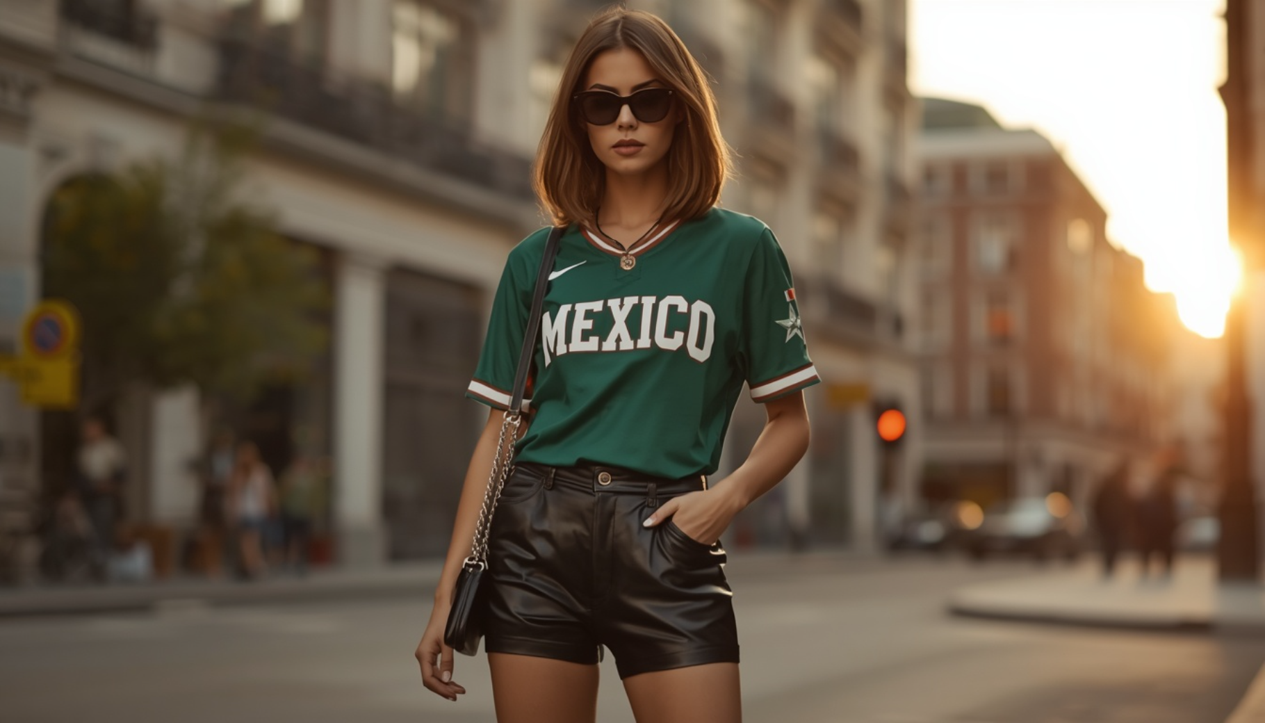 Mexico Jersey With Black Faux Leather Shorts