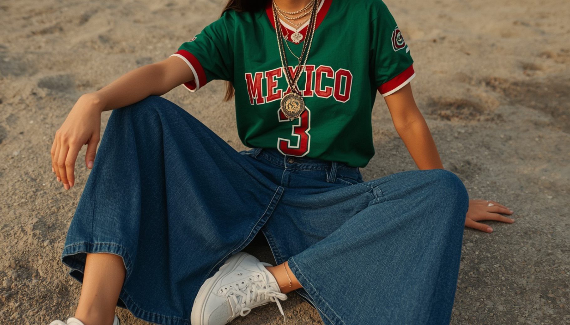 Mexico Jersey With Denim Maxi Skirt