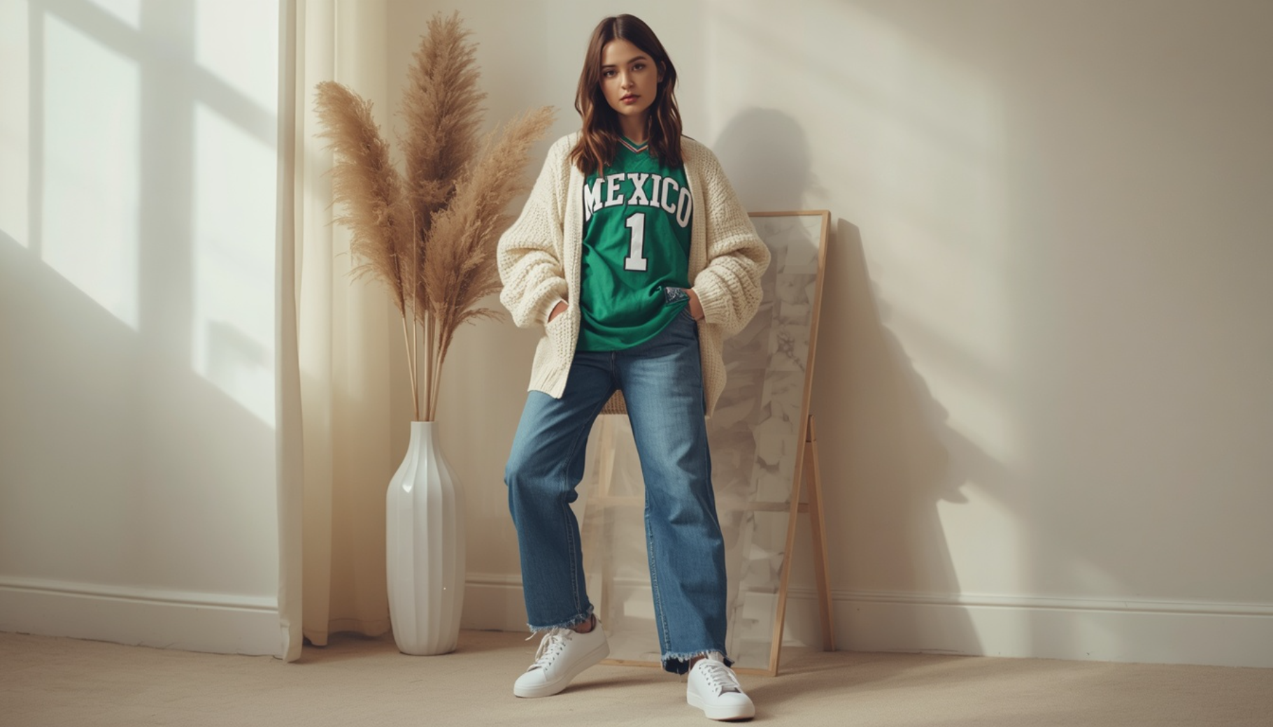 Mexico Jersey With Neutral Knit Cardigan