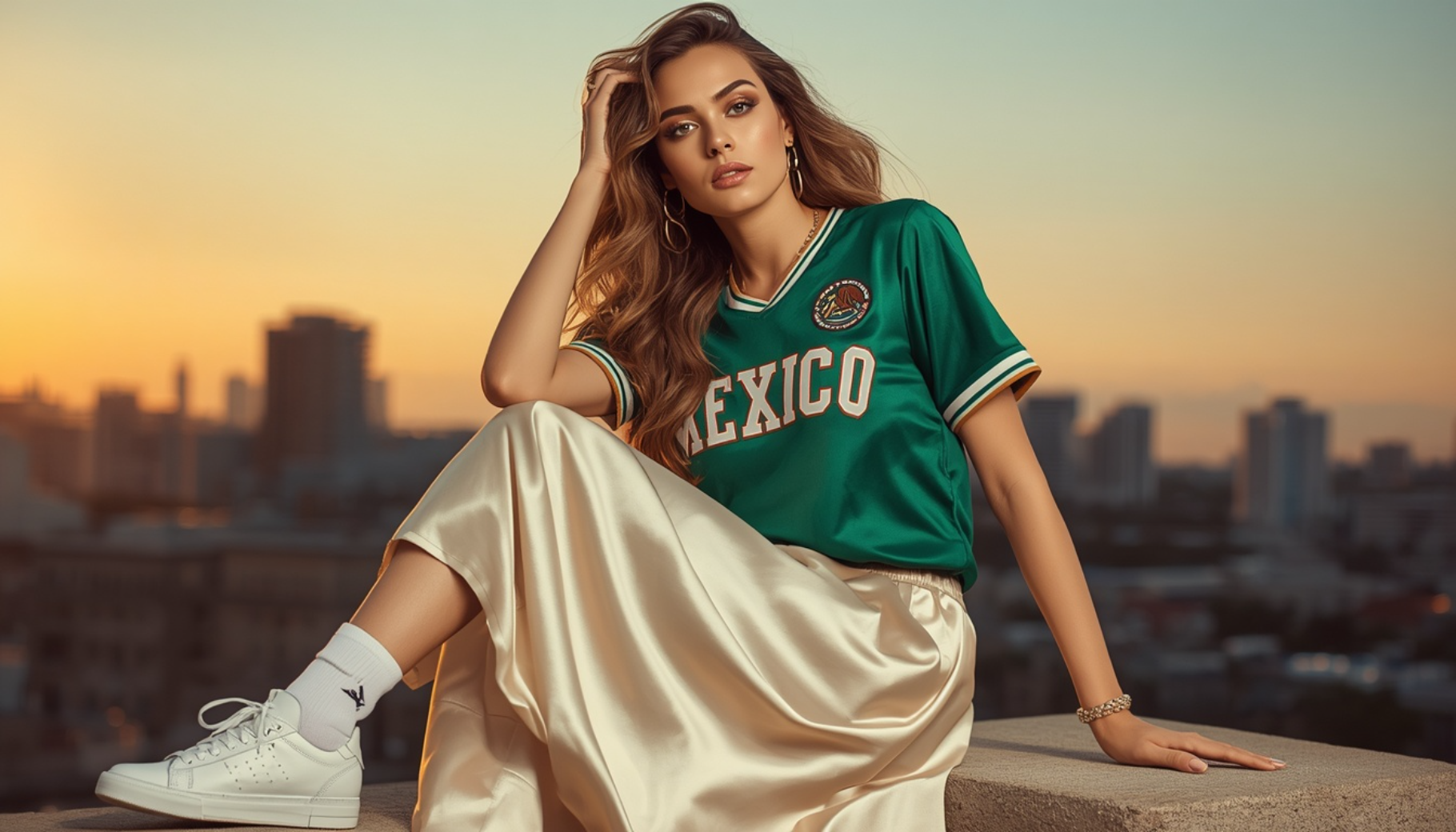 Mexico Jersey With Satin Midi Skirt