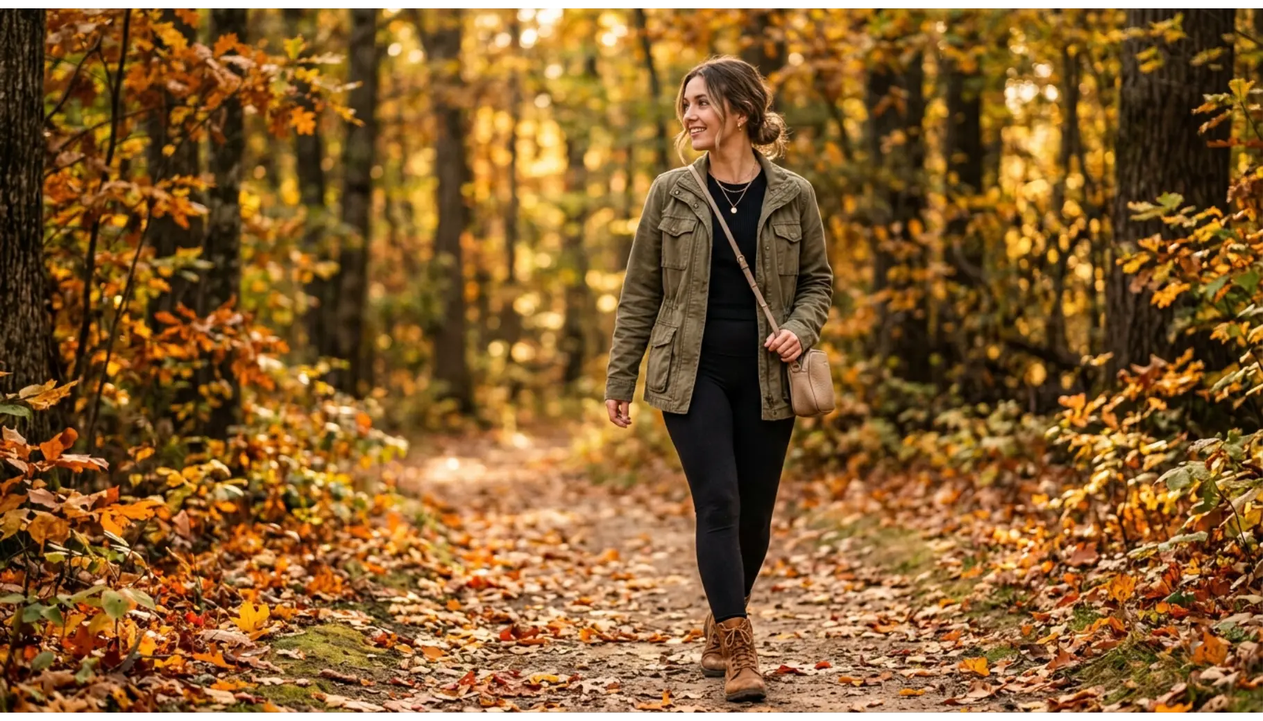 Olive Utility Jacket with Black Leggings