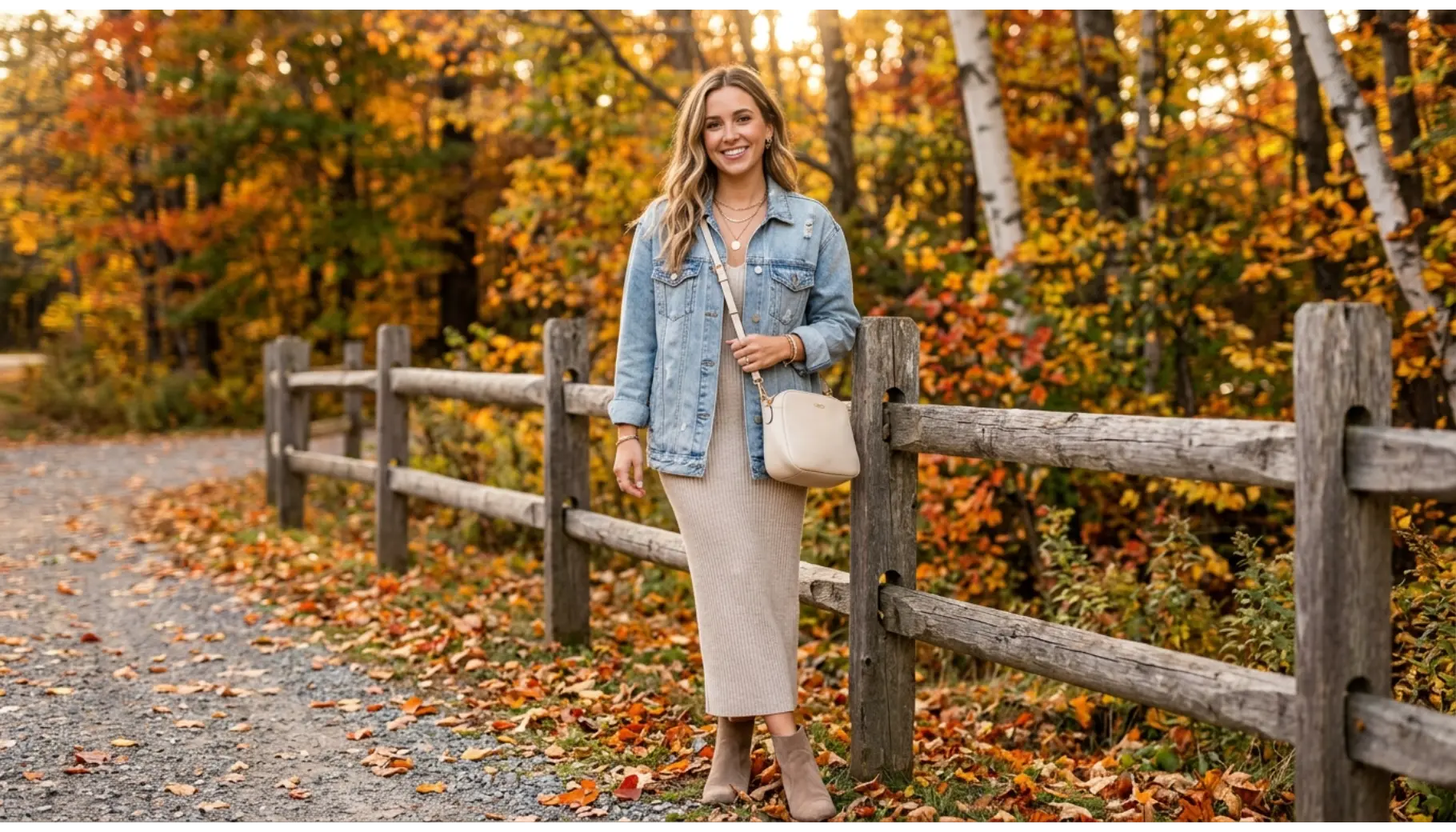 Oversized Denim Jacket with Knit Maxi Dress