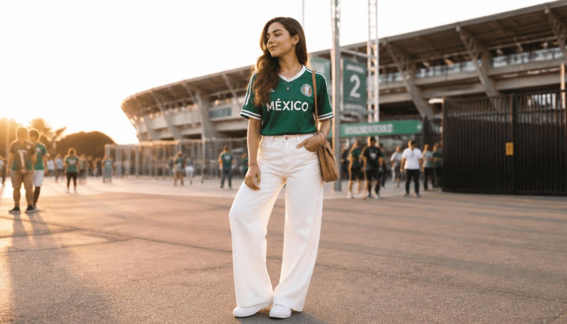 Oversized Mexico Jersey With White Wide-Leg Jeans