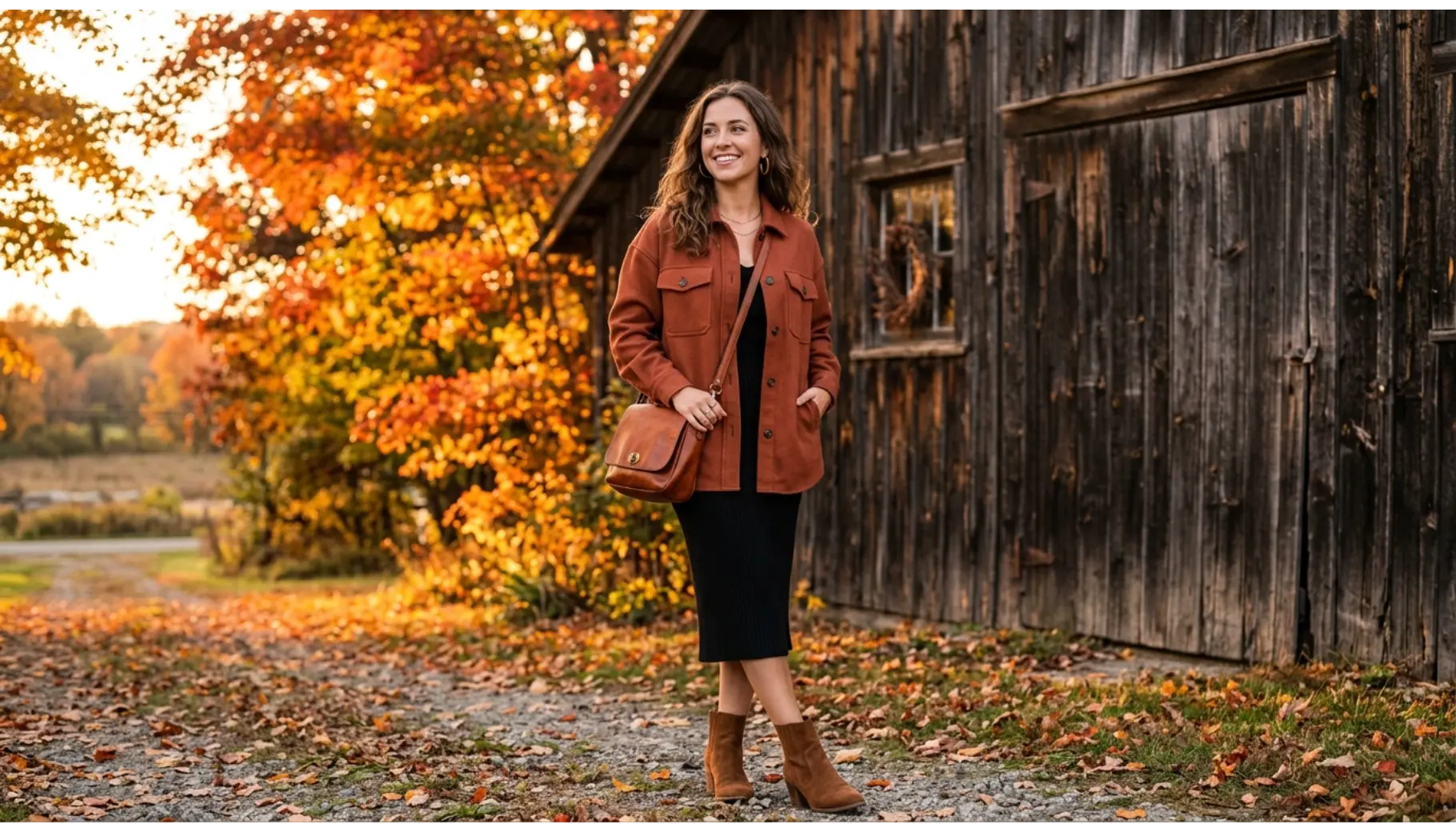 Rust Shacket with Black Knit Dress