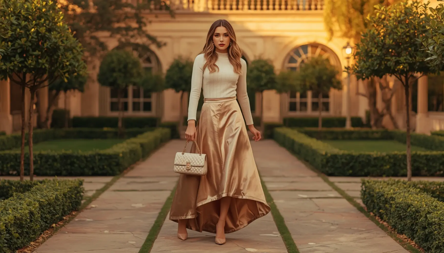 Satin Midi Skirt with a High-Low Hem