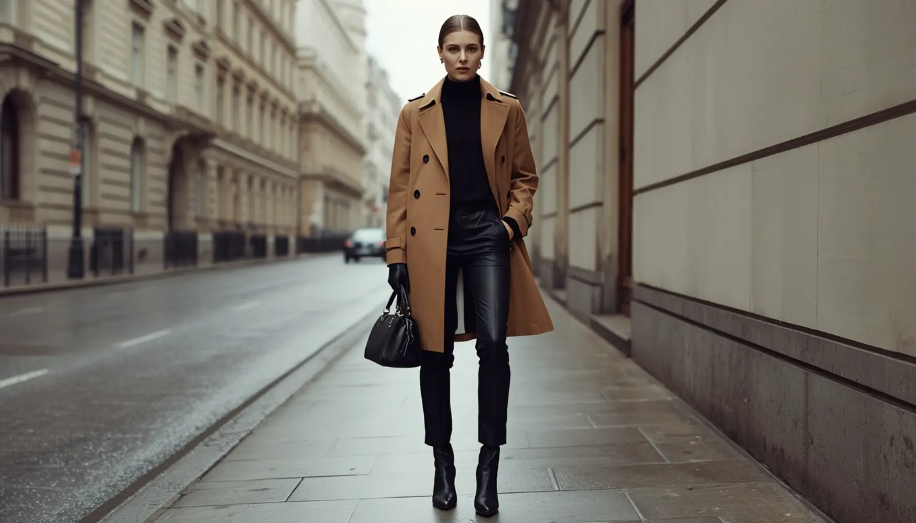 Trench Coat with Contrast Fabric Panels