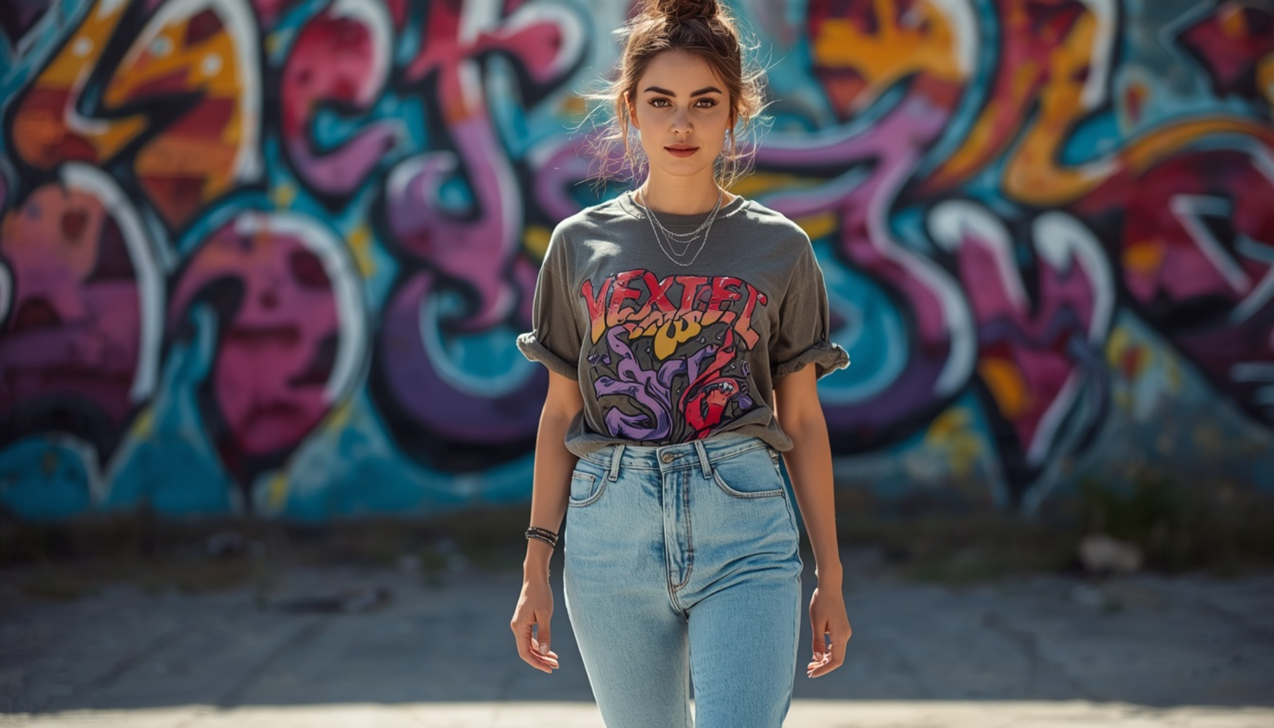 Vintage Graphic Tee with Rolled Sleeves