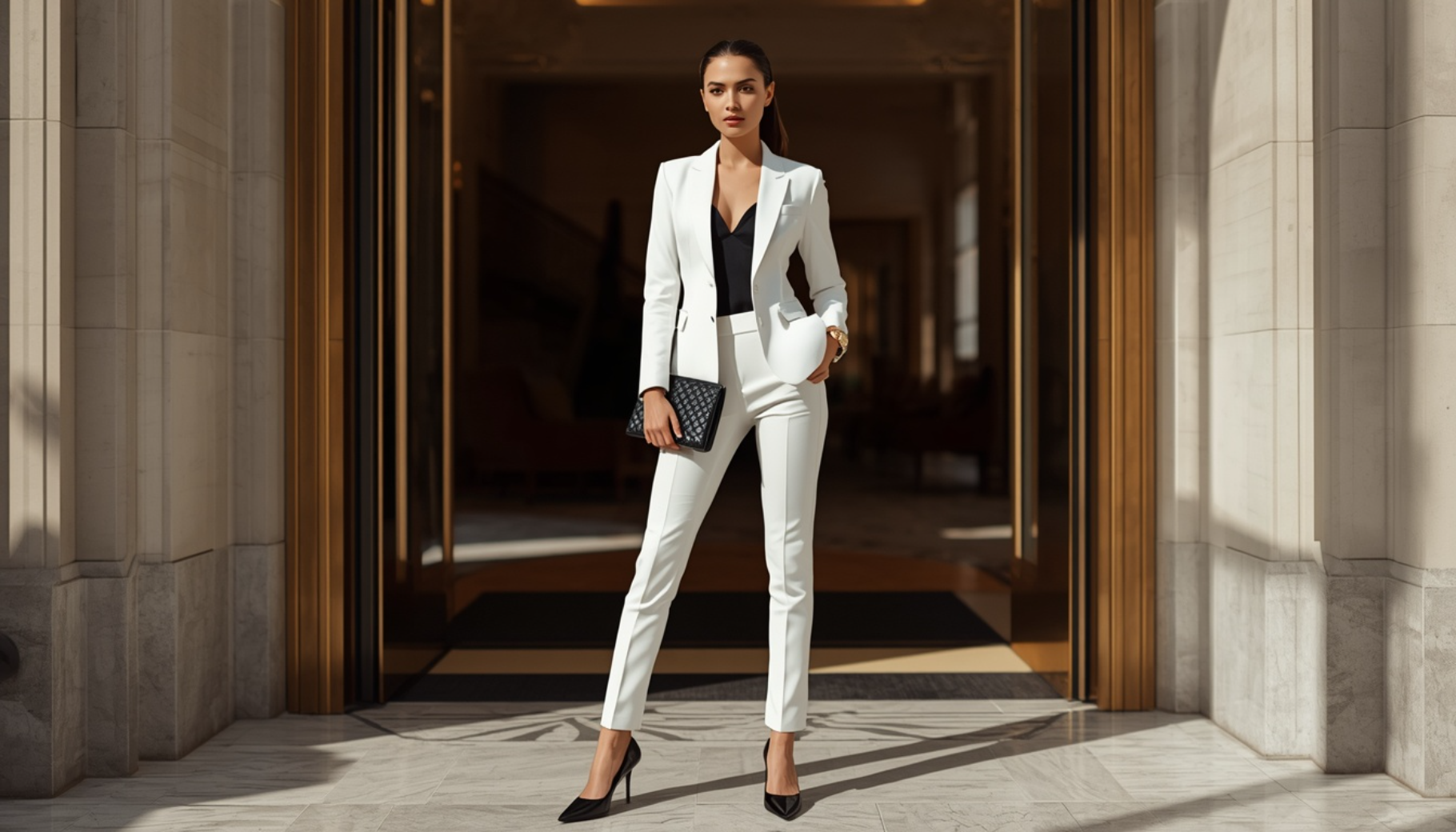 White Suit with Black Contrast