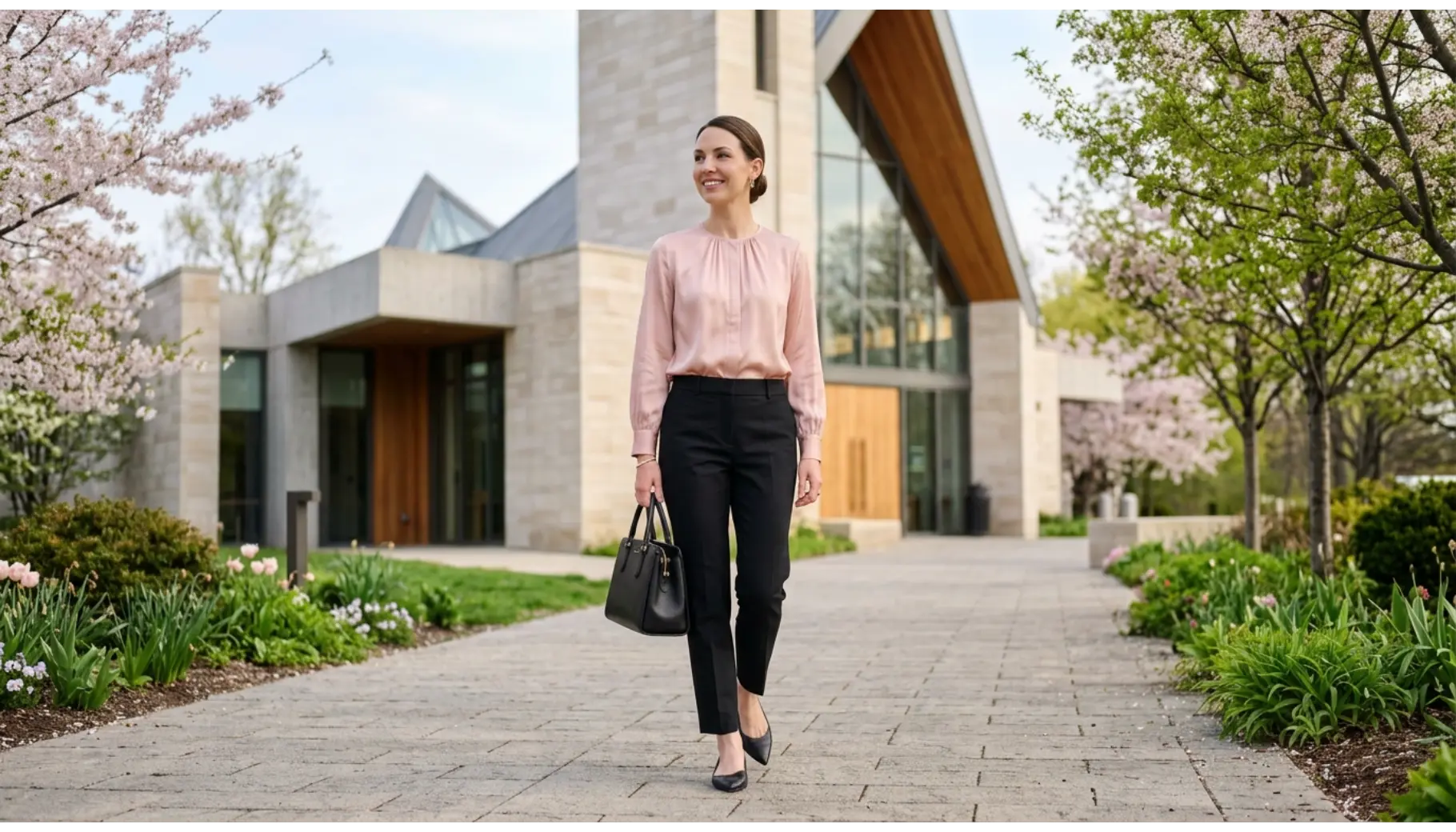 Black Trousers With Blush Blouse