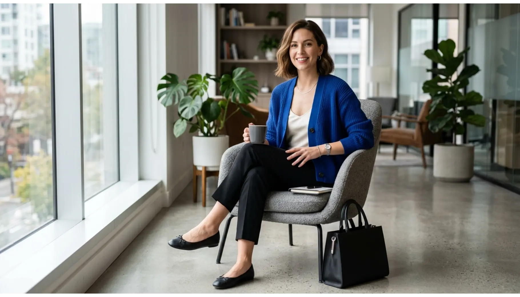 Black Trousers With a Colorful Cardigan
