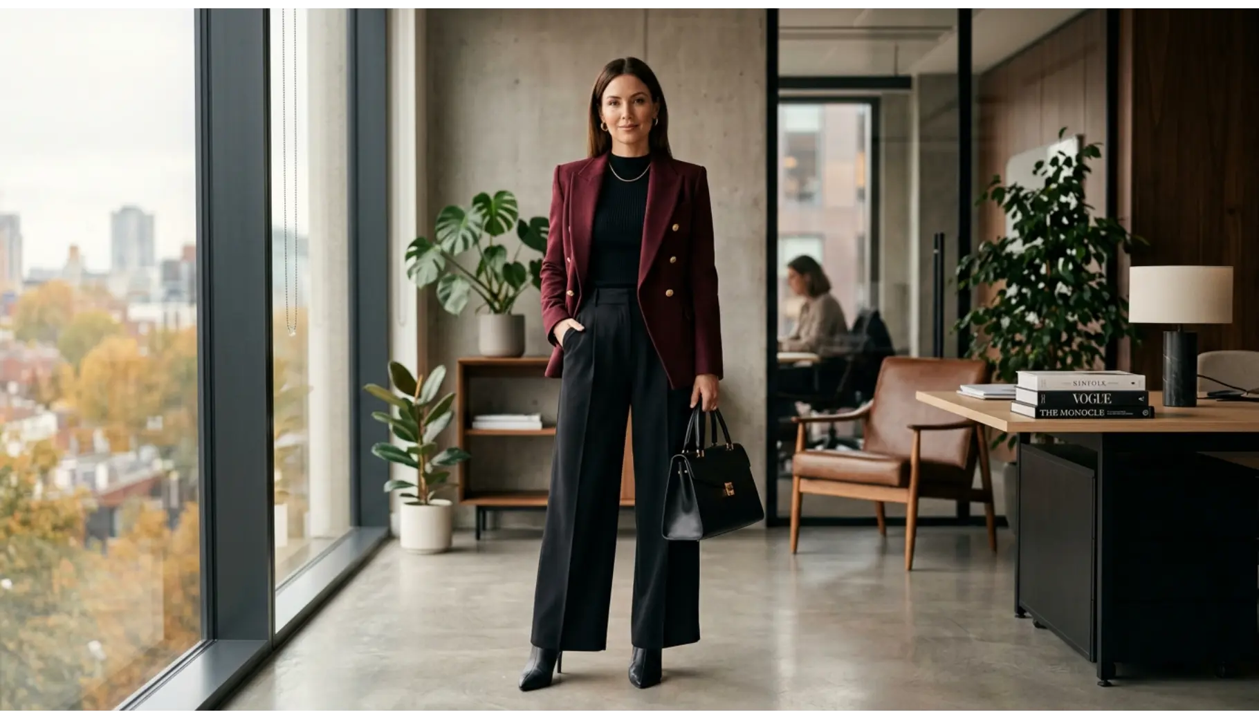 Burgundy Blazer With Black Basics