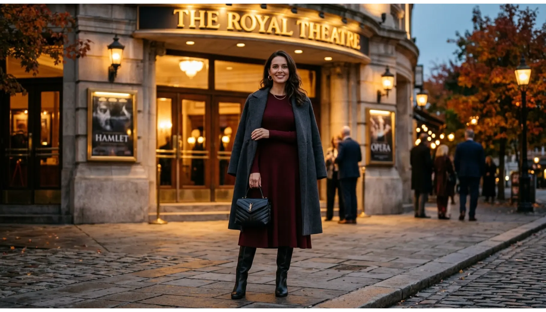 Burgundy Midi Dress with Knee-High Boots