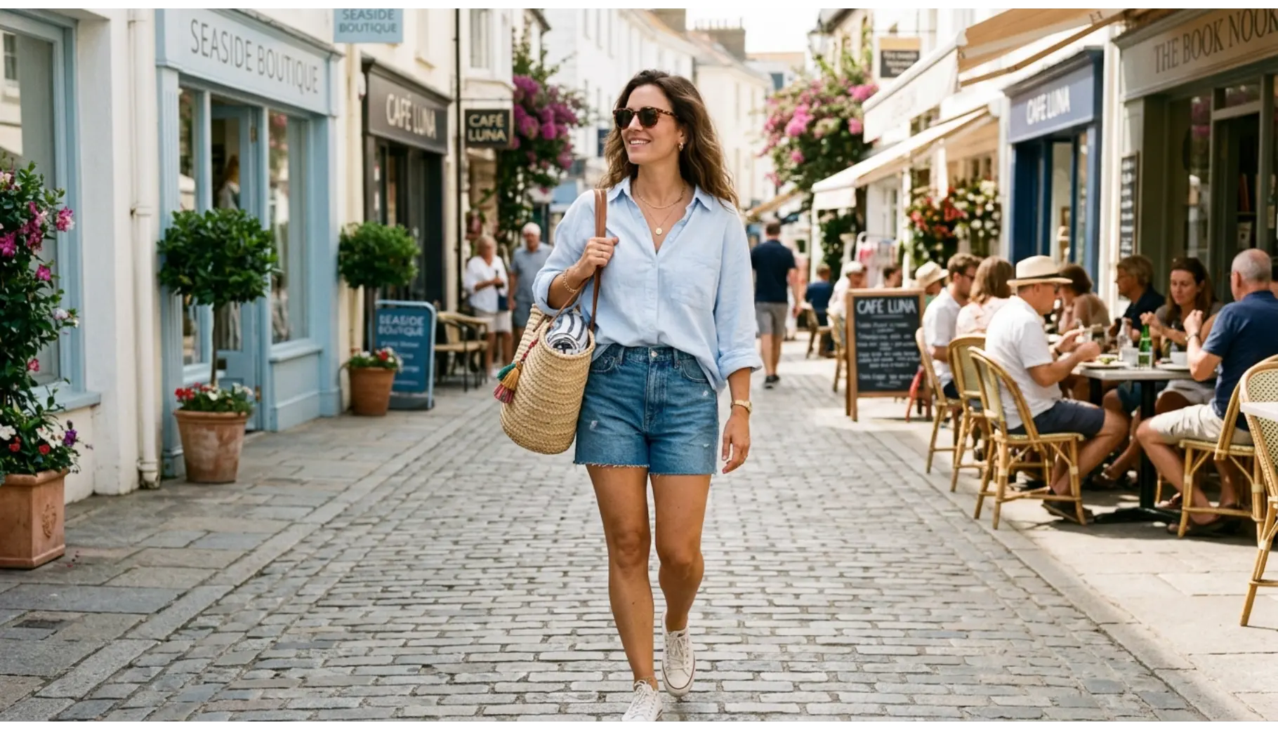 Button-Down Shirt With Denim Shorts