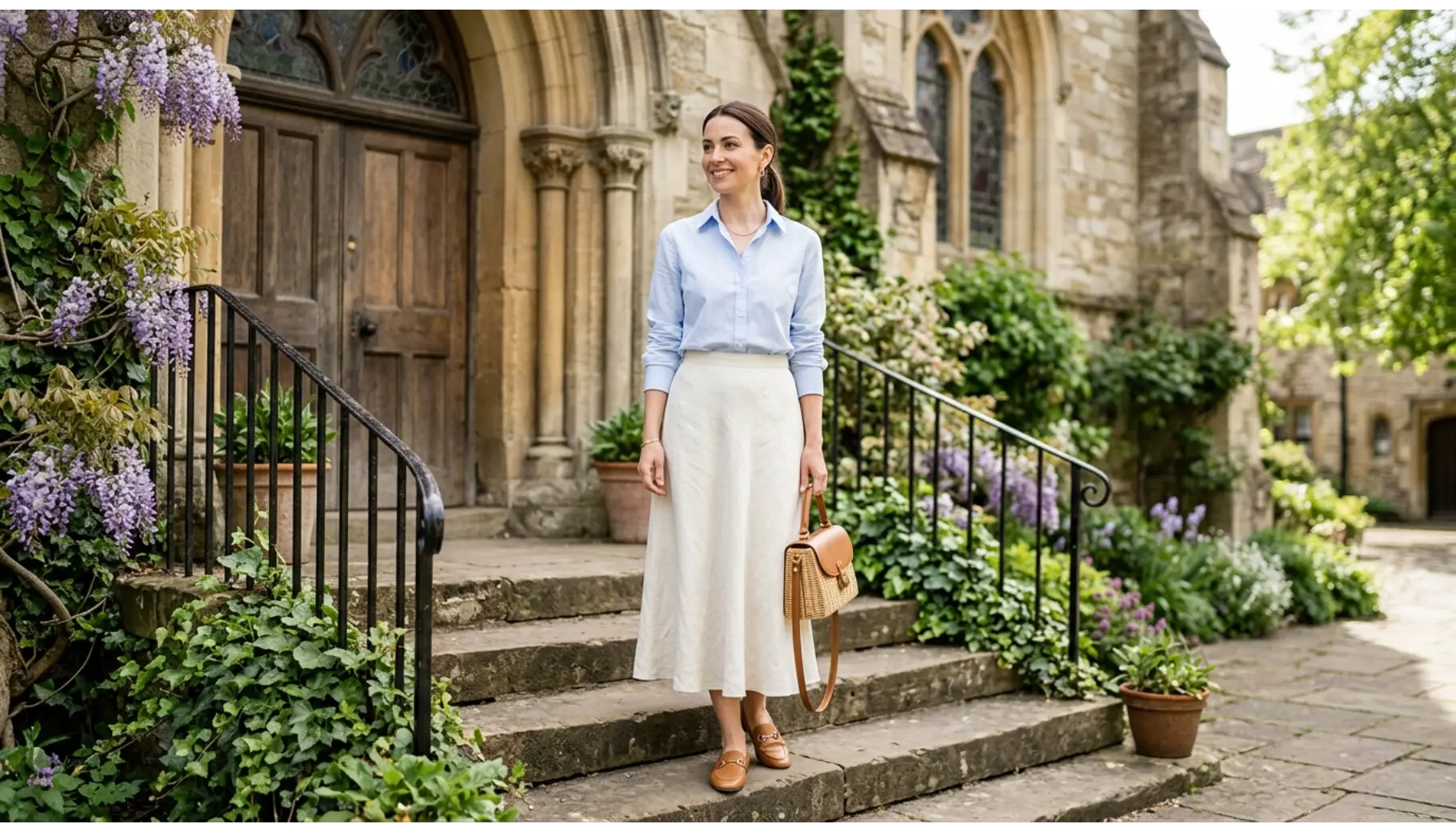 Button-Down Shirt With Midi Skirt