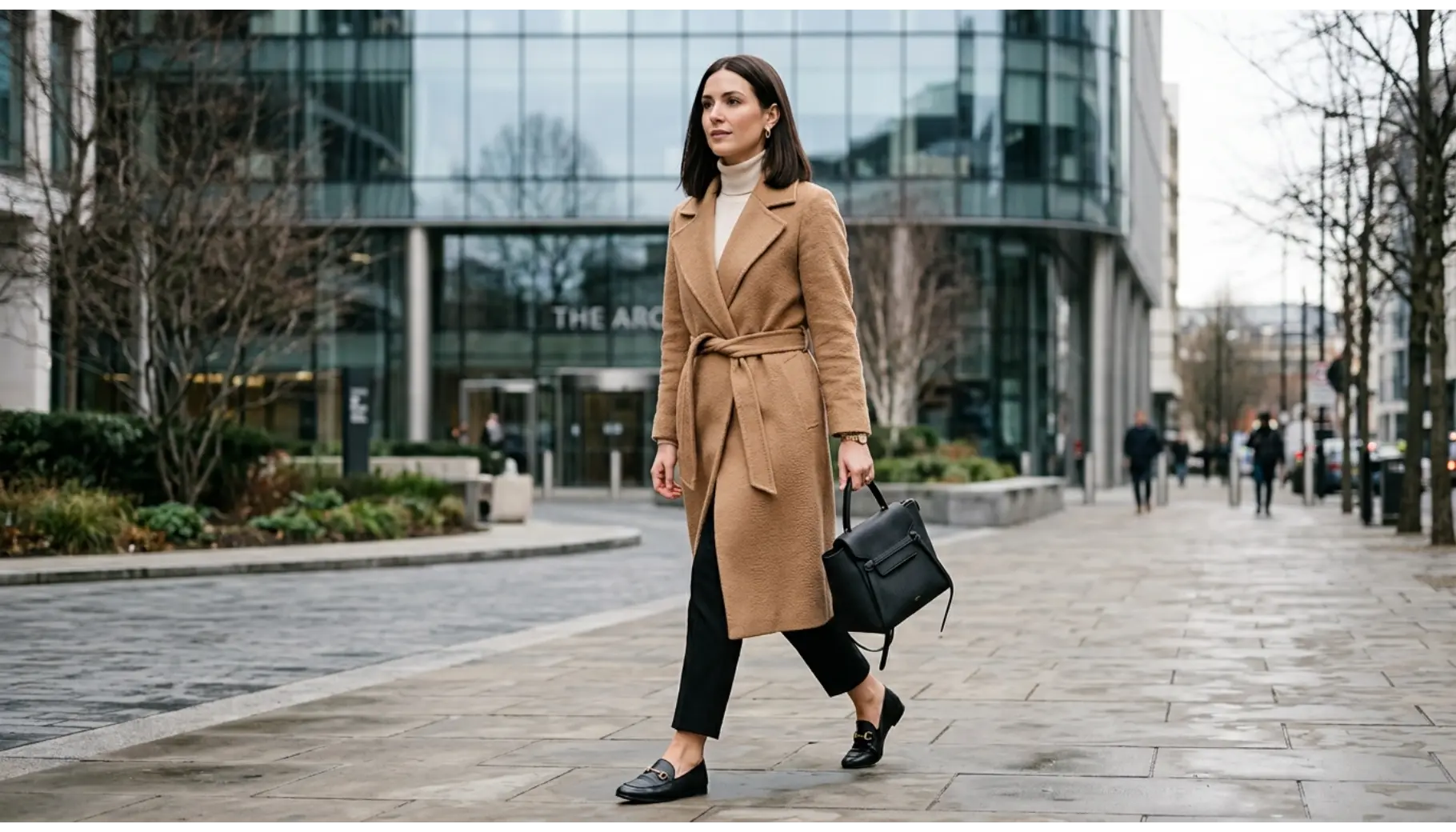 Camel Coat Over Office Basics