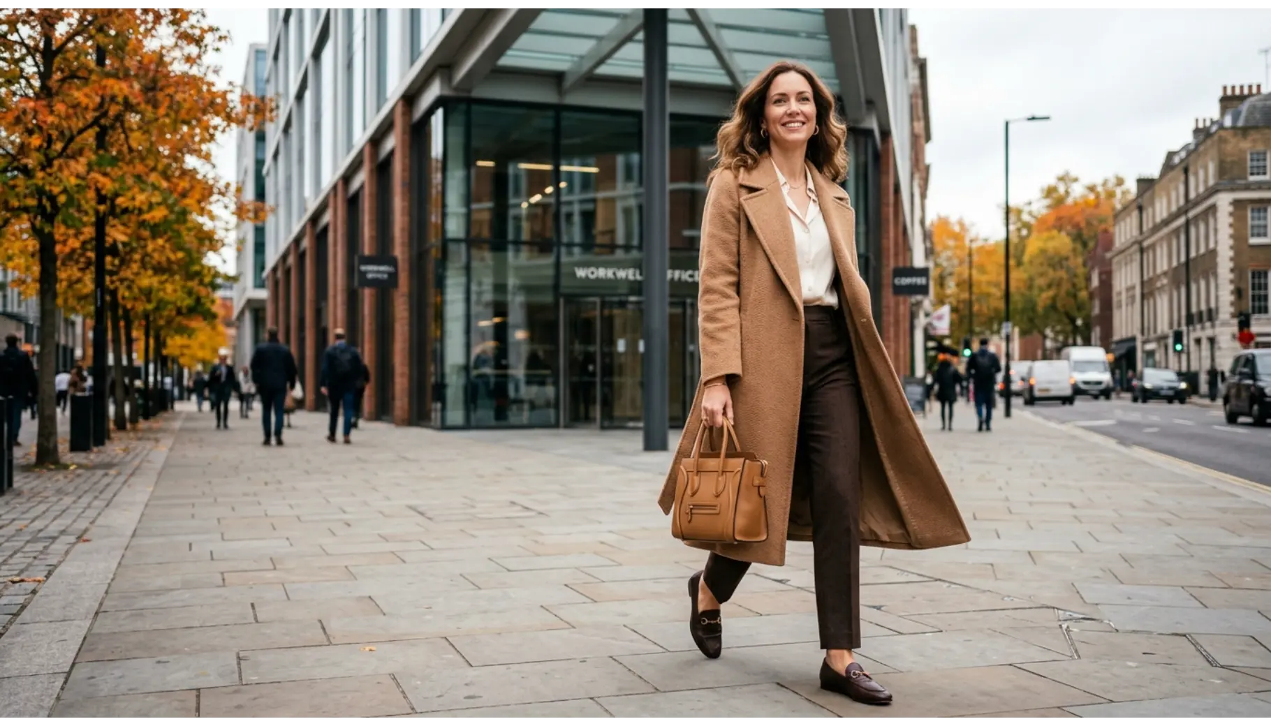 Camel Coat Over a Complete Office Look