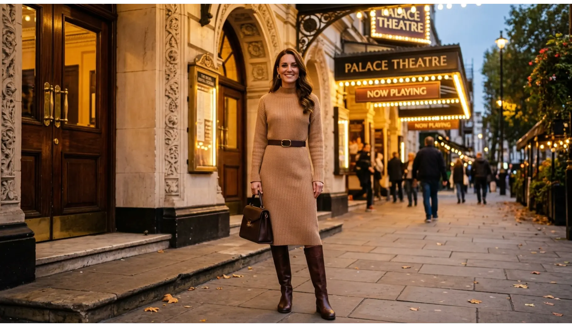 Camel Sweater Dress with Riding Boots