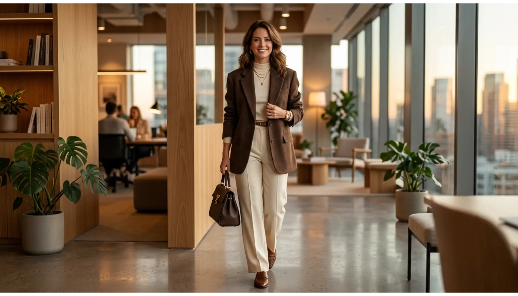 Chocolate Brown Blazer With Cream Trousers