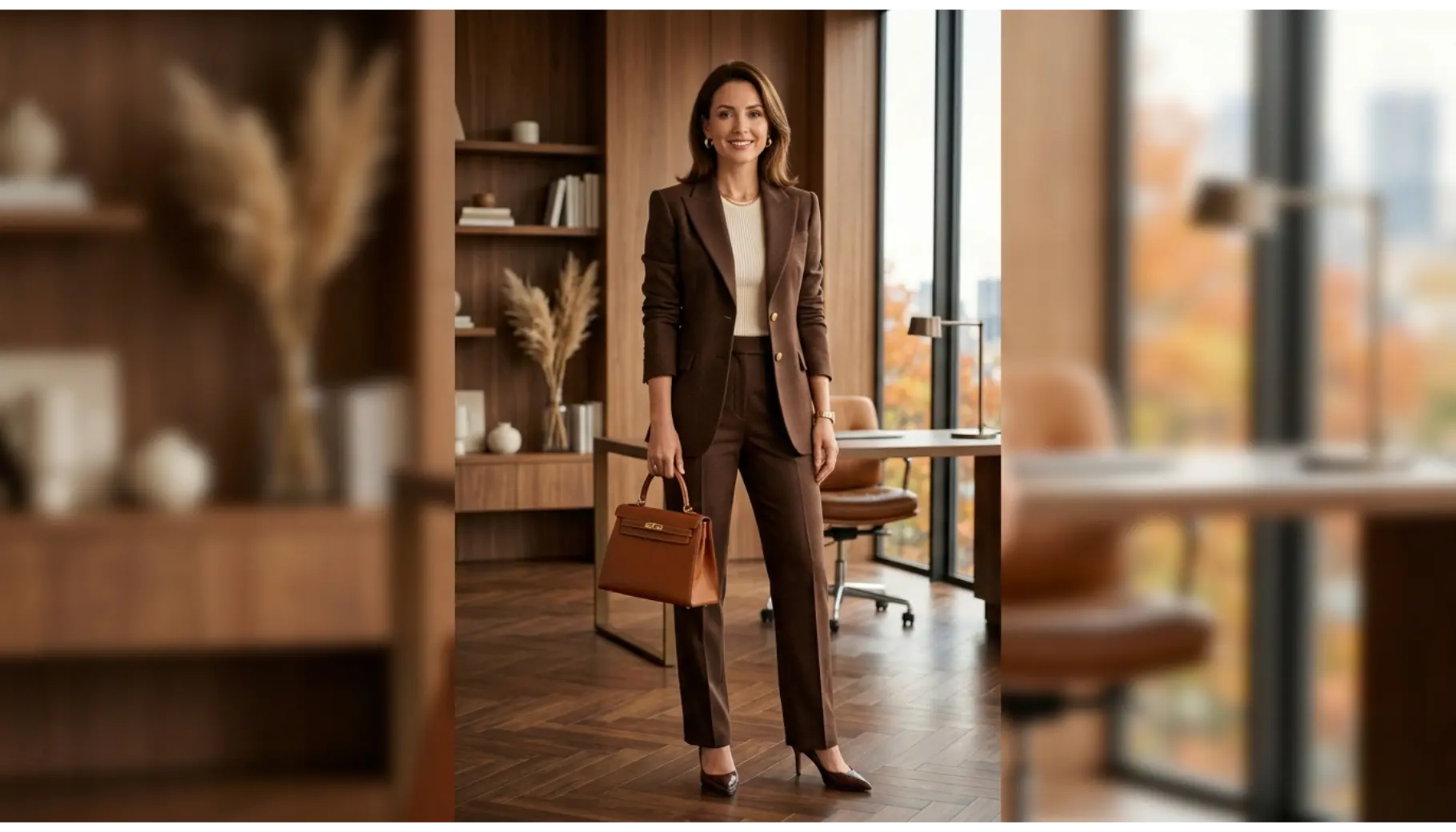 Chocolate Brown Suit With Cream Top