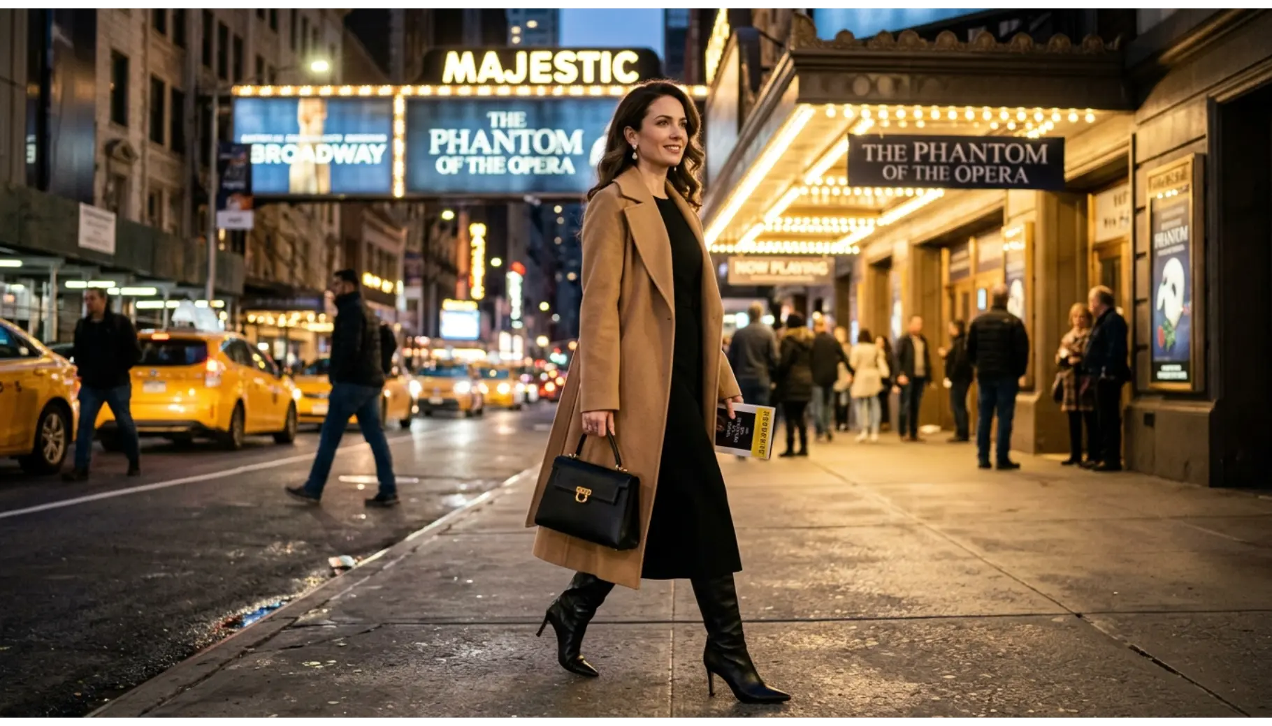 Classic Black Dress with Long Wool Coat
