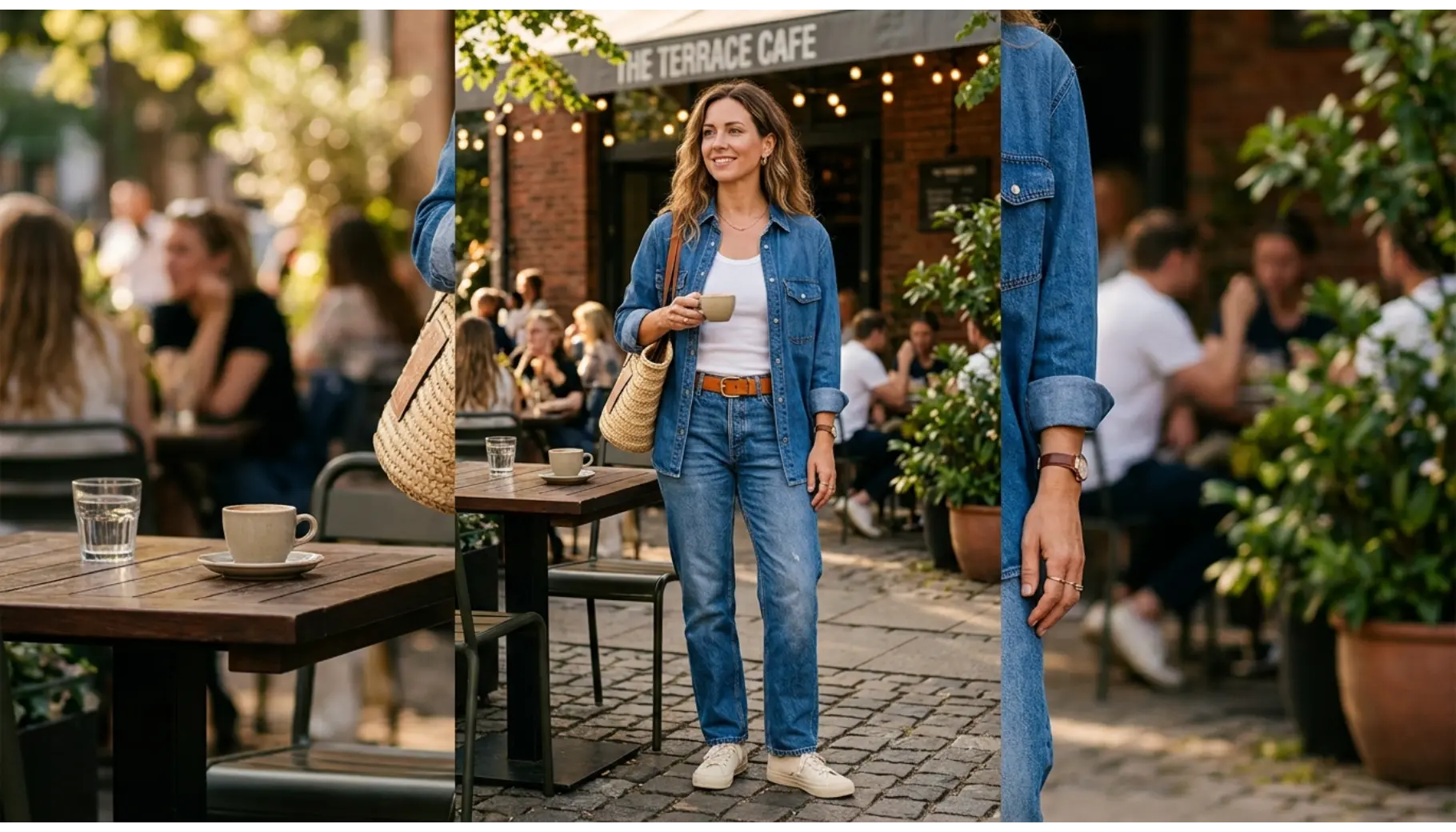 Denim-on-Denim With Neutral Accessories