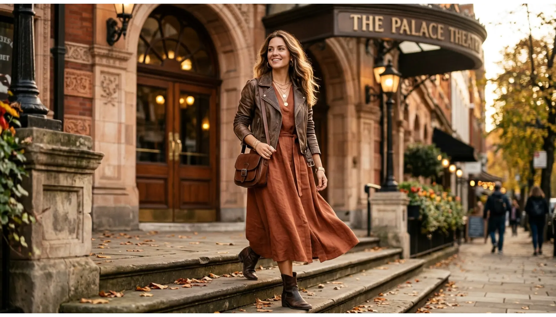 Earthy Linen Dress and Leather Jacket