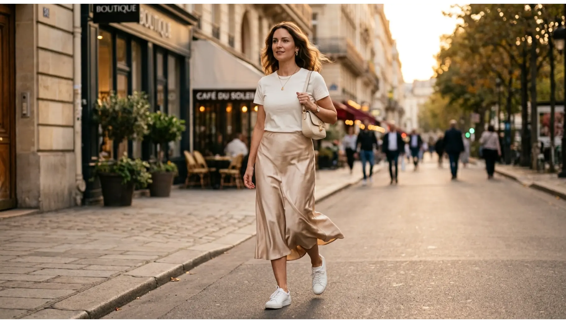 Fitted Tee With Satin Midi Skirt