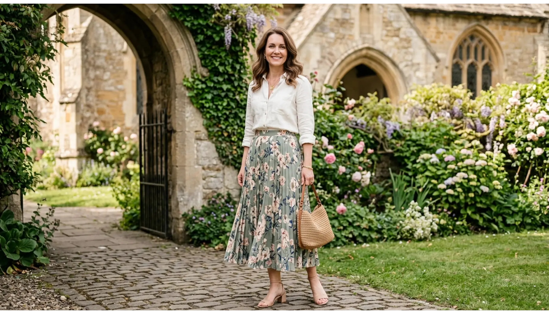 Floral Midi Skirt With Blouse