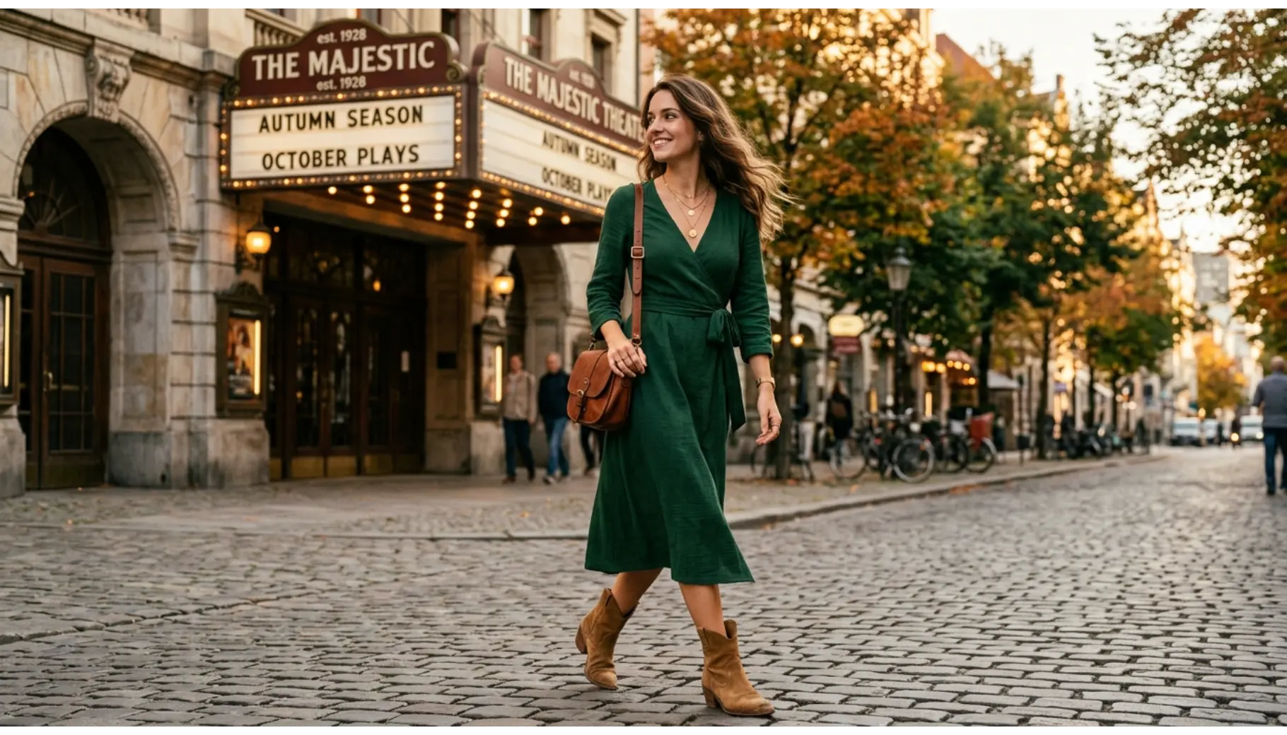 Forest Green Wrap Dress with Suede Boots