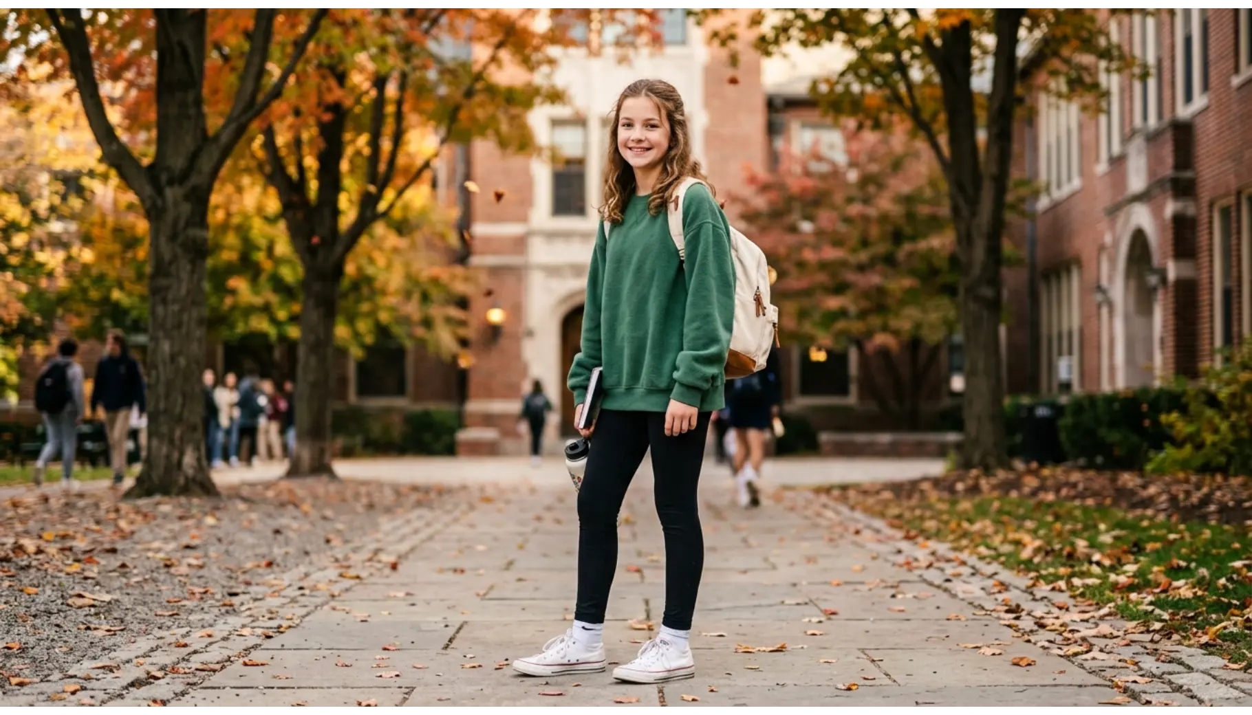 Green Sweatshirt and Black Leggings