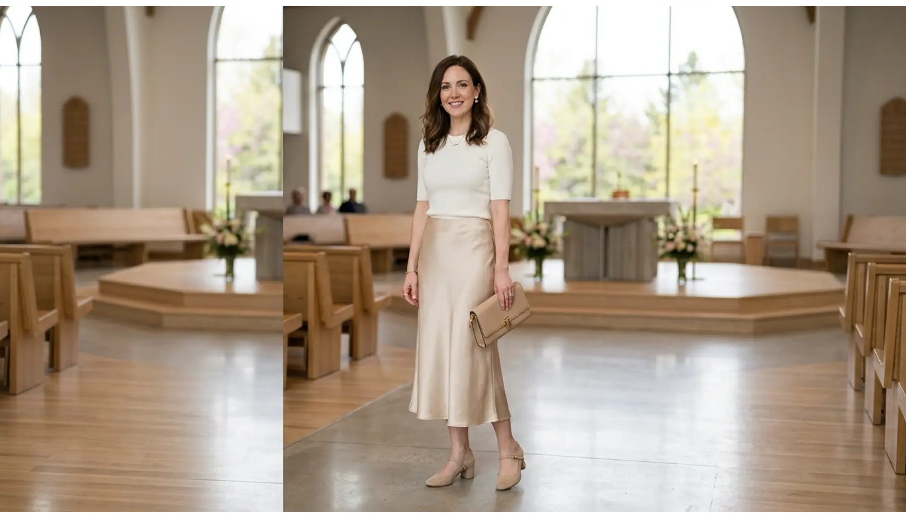 Knit Top With Satin Midi Skirt