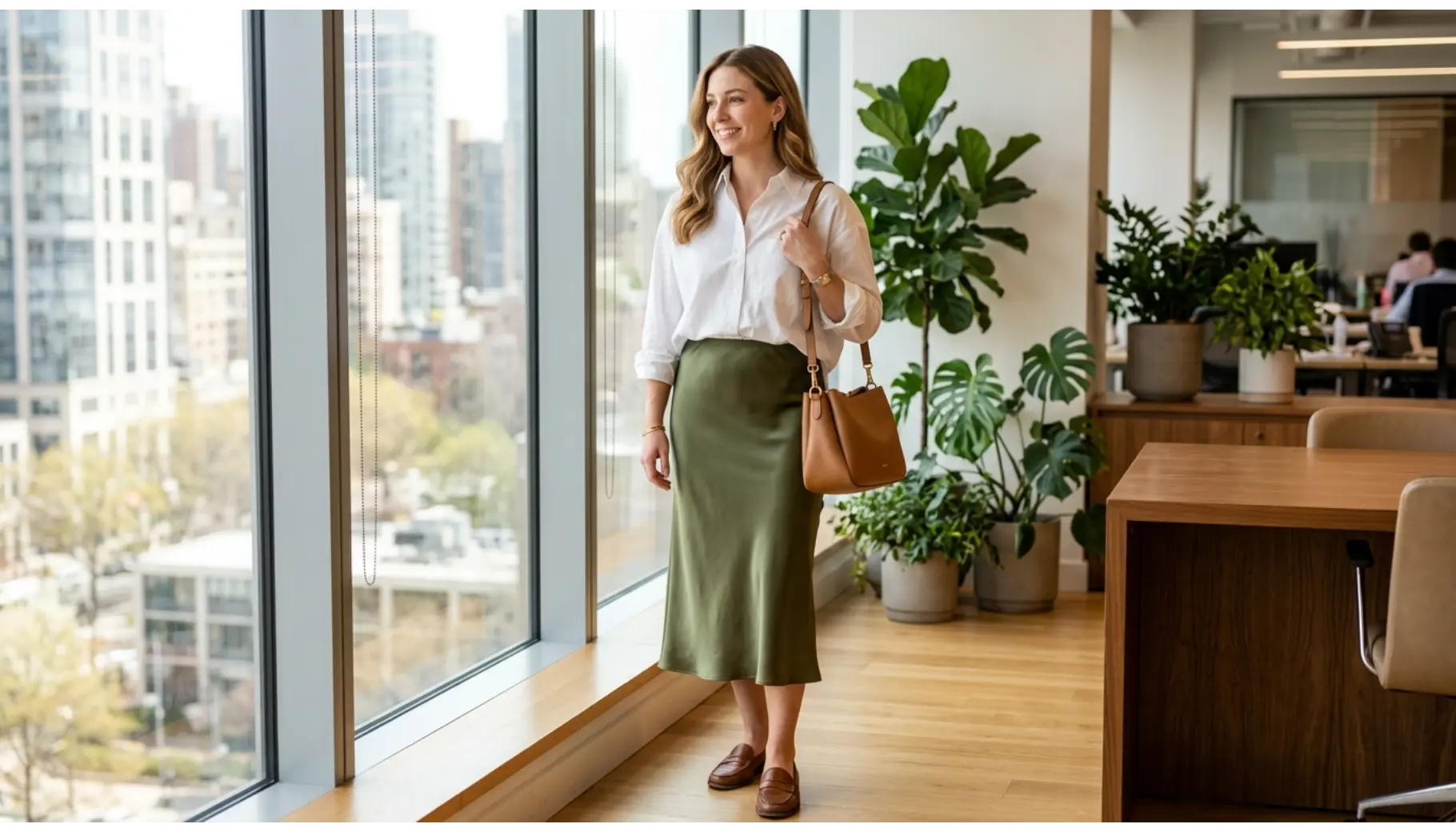 Midi Skirt and Button-Down Shirt