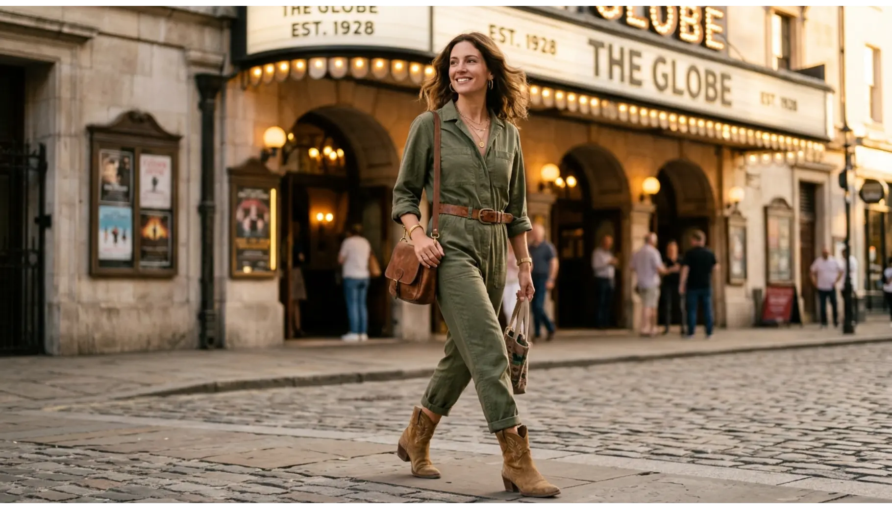 Olive Utility Jumpsuit with Western Boots