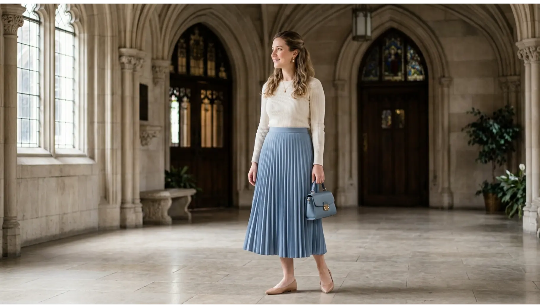 Pleated Skirt With Fitted Sweater