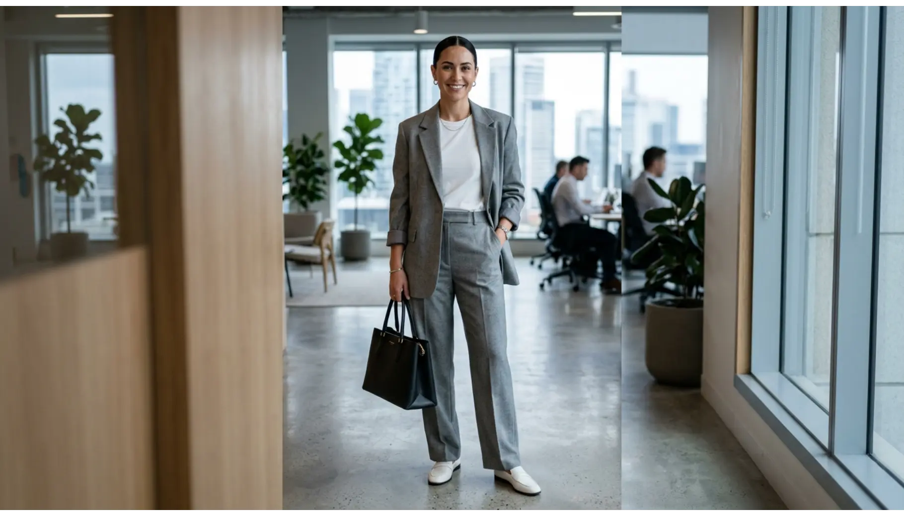 Tonal Gray Suit With a Simple Tee